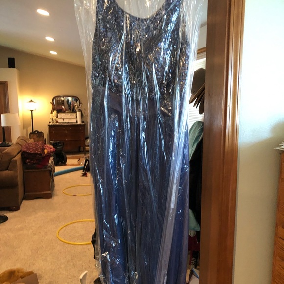 Formal full length sheer midnight blue jeweled - Picture 1 of 5